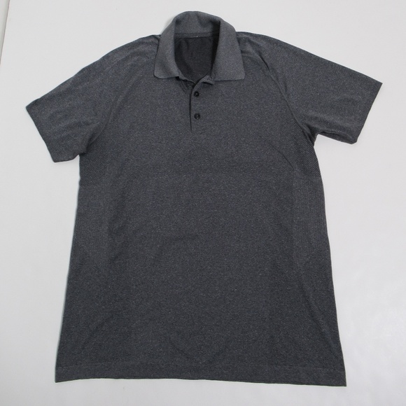 Lululemon Metal Vent Tech Polo Short Sleeve Heathered Black Size M Silveresecnt - Picture 1 of 12